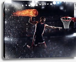 Постер Баскетболист бросает огненный шар в корзину