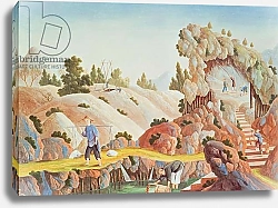 Постер Школа: Китайская 19в. Peasants quarrying and collecting kaolin for a porcelain factory