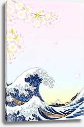 Постер Большие волны и цветы вишни