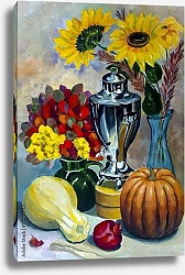 Постер Натюрморт с вазой, букетом и овощами