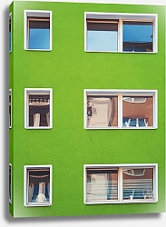 Постер Стена зеленого дома с окнами