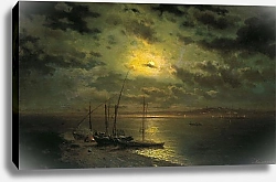 Постер Каменев Лев Лунная ночь на реке. 1870-е