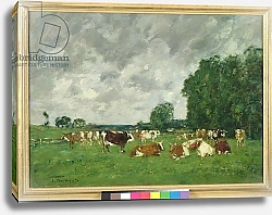 Постер Буден Эжен (Eugene Boudin) Pasture in Fervaques or, Cows in a Pasture, 1874