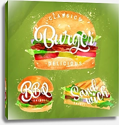 Постер Набор из бургера, барбекю и сэндвича