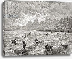 Постер Риоу Эдуард Hawaiians surfing, illustration from 'The World in the Hands', engraved by Charles Barbant, 1878
