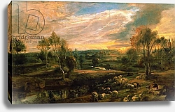 Постер Рубенс Петер (Pieter Paul Rubens) A Landscape with a Shepherd and his Flock, c.1638