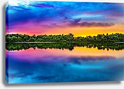 Постер Красочное вечернее небо над рекой