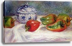 Постер Ренуар Пьер (Pierre-Auguste Renoir) Still life with a sugar bowl and red peppers, c.1905