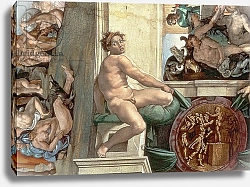 Постер Микеланджело (Michelangelo Buonarroti) Sistine Chapel Ceiling detail of one of the ignudi