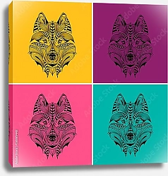 Постер Узорчатая разноцветная голова волка