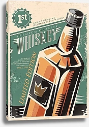 Постер Виски, ретро плакат с бутылкой виски 
