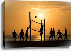 Постер Пляжный волейбол на закате