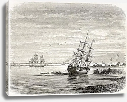 Постер Mississipi mouth, old illustration. Created by De Berard after Reclus, published on le Tour du Monde
