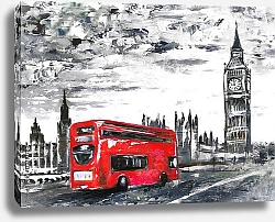 Постер Красный лондонский автобус на дороге к Биг Бену
