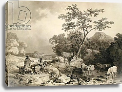 Постер Лютербург Филип Figures by a stream with cattle watering
