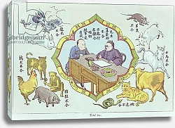 Постер Школа: Китайская 19в. Fortune telling scene and signs of the Chinese zodiac, reproduced in 'Recherche sur les superstitions en Chine' by Father Henri Dore and published in 1911