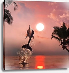 Постер Дельфин на фоне тропического заката