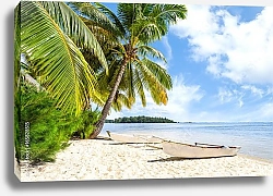 Постер Пляжный отдых у моря с пальмами и белым песчаным пляжем