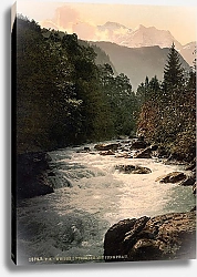 Постер Швейцария. Река Белая Лютшина и гора Юнгфрау
