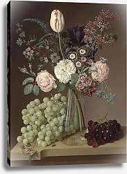 Постер Вос Ян Цветы в стеклянной вазе и виноград
