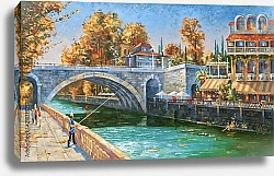 Постер Рыбак на набережной реки Сочи, осень, архитектурный пейзаж любимого города