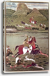 Постер Школа: Индийская 19в. Maharana Jawan Singh of Mewar hunting wild boar, Udaipur