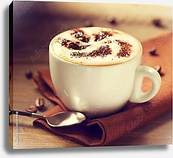 Постер Чашка кофе капучино с рисунком на пенке
