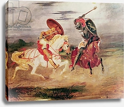 Постер Делакруа Эжен (Eugene Delacroix) Two Knights Fighting in a Landscape, c.1824