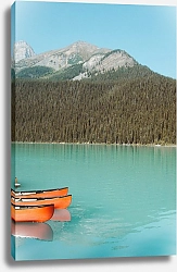 Постер Оранжевые каяки на горном озере