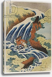 Постер Хокусай Кацушика Two men washing a horse in a waterfall