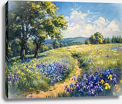 Постер Road through purple and yellow irises