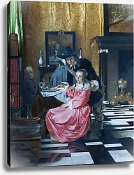 Постер Вермеер Ян (Jan Vermeer) Интерьер с женщиной отказывющейся от бокала вина