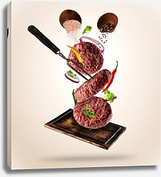 Постер Летающее сырое мясо для гамбургера