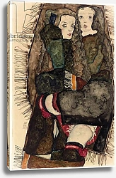 Постер Шиле Эгон (Egon Schiele) Two Girls on a Fringed Blanket; Zwei Madchen auf einer Fransendecke, 1911