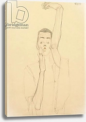 Постер Шиле Эгон (Egon Schiele) Young Man with a Raised Arm and Red Mouth; Selbstbildnis mit Erhobenem Linken Arm und Rotem Mund, 1909