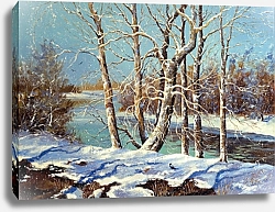 Постер Зимний пейзаж на берегу реки