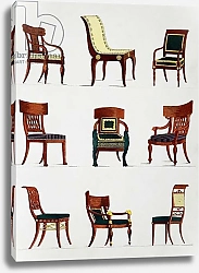 Постер Лебу‑де‑ла‑Месанжер Пьер Armchairs and chairs, Consulate era, Illustration from Collection de meubles et objects de gout, 1872, By Pierre-Antoine Leboux de La Mesangere, France