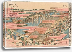 Постер Хокусай Кацушика Fish Market by River in Edo at Nihonbashi Bridge
