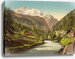 Постер Швейцария. Мост через реку в коммуне Лаутербруннен