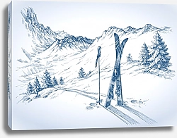 Постер Лыжи в снегу на горном спуске