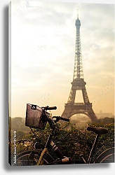 Постер Франция. Париж. Эйфелева башня с велосипедом