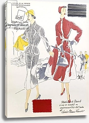 Постер Школа: Французская Sketches and fabric swatches, from 'L'oficiel de la couleur des industries de la mode' 4