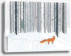 Постер Зимний лес с лисой