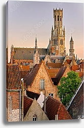 Постер Бельгия. Брюгге. Закат над крышами
