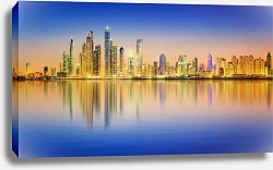 Постер ОАЭ, Дубай. Панорама Дубайской марины на закате