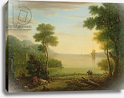 Постер Уоттон Джон Classical landscape with figures and animals, Sunset, 1754
