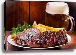 Постер Мясо на гриле и пиво