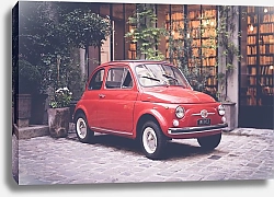 Постер Маленький красный ретро-автомобиль на улице