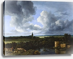 Постер Рейсдал Якоб Пейзаж с разрушенным замком и церковью