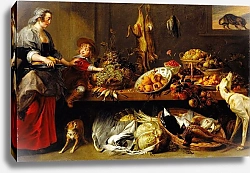 Постер Снайдерс Франц Kitchen Still Life with a Maid and Young Boy